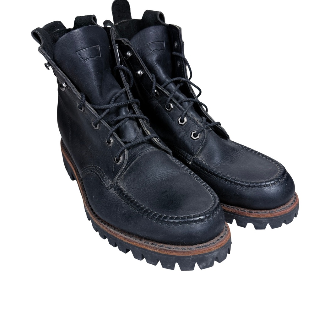 Levi's Moc Toe Boots Mens 11 Black Leather Handcrafted USA Vibram Lug 515063-62Q